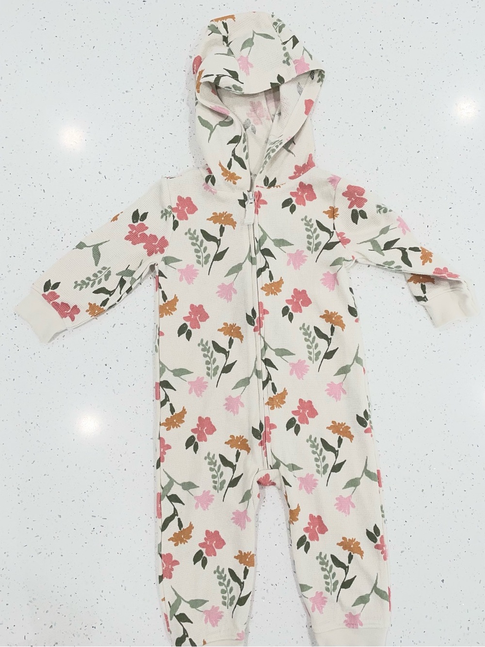 Floral Hooded Baby One-Piece - Pink & Peach Flowers